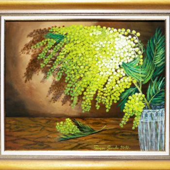Peinture intitulée "Branche de mimosa" par Térégia, Œuvre d'art originale