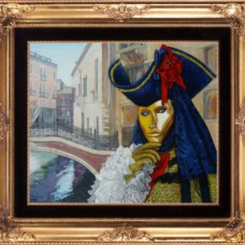 Peinture intitulée "Masque d'or à Venise" par Térégia, Œuvre d'art originale