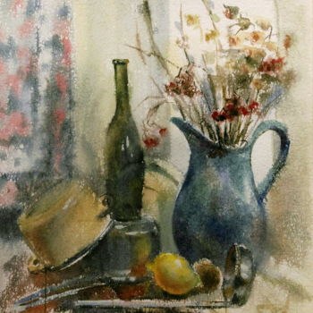 Malerei mit dem Titel "натюрморт с лимоном" von Ekaterina Terenteva, Original-Kunstwerk, Aquarell