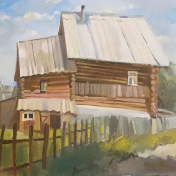 Painting titled "Деревня" by Ekaterina Terenteva, Original Artwork, Oil Mounted on Wood Stretcher frame