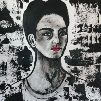 Картина под названием "Frida Kahlo thinking" - Teresa Lopes, Подлинное произведение искусства, Акрил