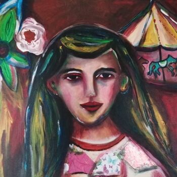 Painting titled "Girl and the carous…" by Teresa Lopes, Original Artwork, Acrylic