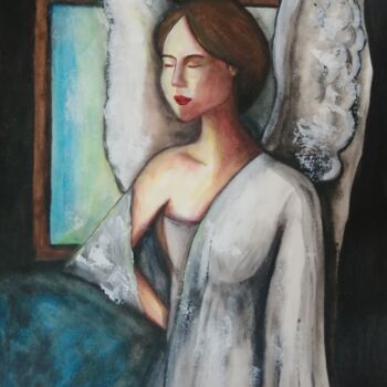 Painting titled "The angel and the e…" by Teresa Lopes, Original Artwork, Acrylic