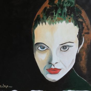 Painting titled "Volto illuminato" by Teresa Volpe, Original Artwork, Oil Mounted on Wood Stretcher frame