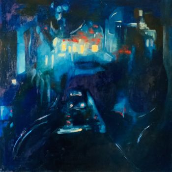 Pittura intitolato "Luci di notte" da Teresa Volpe, Opera d'arte originale, Olio Montato su Telaio per barella in legno
