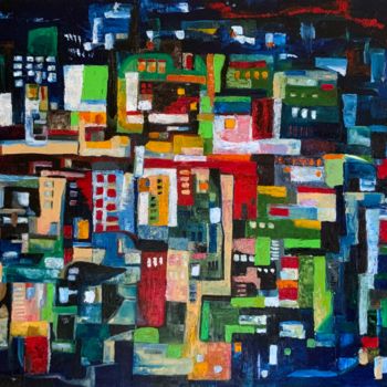 Painting titled "Intersezioni urbane" by Teresa Volpe, Original Artwork, Oil Mounted on Wood Stretcher frame
