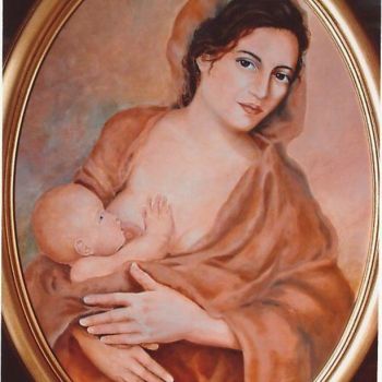 Painting titled "maternità" by Teresa Riganello, Original Artwork, Oil