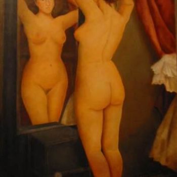 「donna allo specchio」というタイトルの絵画 Teresa Riganelloによって, オリジナルのアートワーク, オイル
