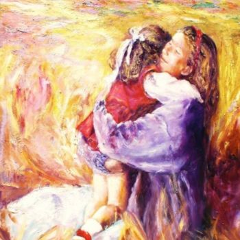 Painting titled "Maternidad" by Chivrall, Original Artwork, Oil