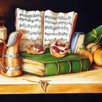 Painting titled "Musica e melograni" by Teresa Grotteria, Original Artwork