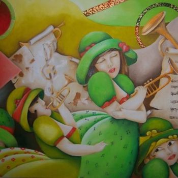 Painting titled "DONNINE IN MUSICA" by Teresa Grotteria, Original Artwork