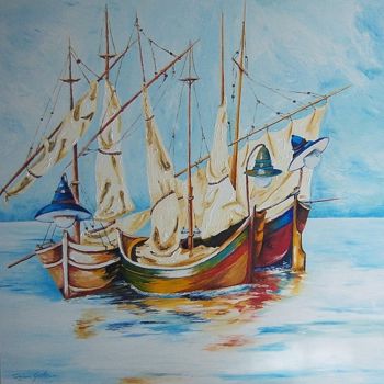 Malerei mit dem Titel "barche-lampare-1-80…" von Teresa Grotteria, Original-Kunstwerk