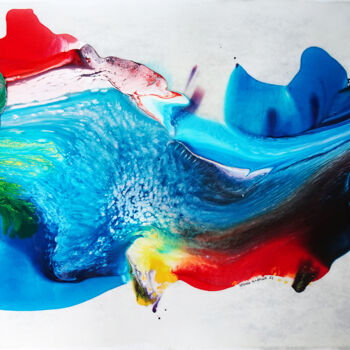 Pittura intitolato "Fishing" da Teresa Martins, Opera d'arte originale, Pittura di vetro colorato Montato su Telaio per bare…