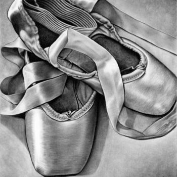 图画 标题为“Ballet Slippers” 由Teresa Payne Art, 原创艺术品, 木炭 安装在其他刚性面板上