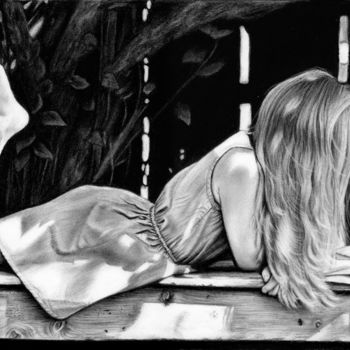 Drawing titled "Girl Reading" by Teresa Payne Art, Original Artwork, Charcoal Mounted on Other rigid panel