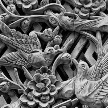 Dibujo titulada "Bird Carving Drawing" por Teresa Payne Art, Obra de arte original, Carbón