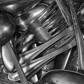 Σχέδιο με τίτλο "Silverware" από Teresa Payne Art, Αυθεντικά έργα τέχνης, Κάρβουνο