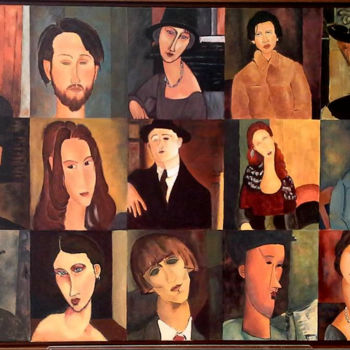 Malerei mit dem Titel "Rostos de Modigliani" von Teresa Maya, Original-Kunstwerk, Acryl
