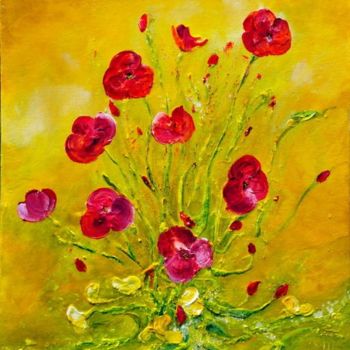 Painting titled "LONELY POPPIES" by Teresa Wegrzyn, Original Artwork, Acrylic