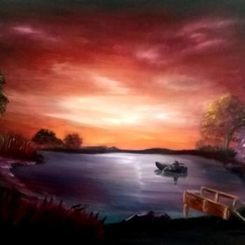 Peinture intitulée "Evening fishing" par Sergo Ter-Ner Ter-Nersesov, Œuvre d'art originale, Huile Monté sur Châssis en bois