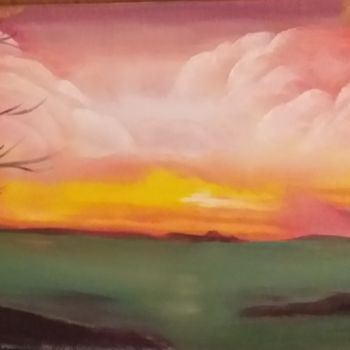 Pintura titulada "sunset on the lake" por Sergo Ter-Ner Ter-Nersesov, Obra de arte original, Oleo Montado en Bastidor de cam…