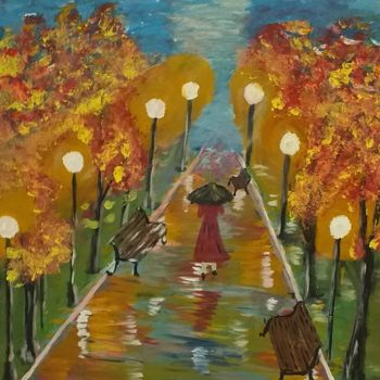 Malarstwo zatytułowany „rainy autumn” autorstwa Sergo Ter-Ner Ter-Nersesov, Oryginalna praca, Akryl Zamontowany na Drewniana…