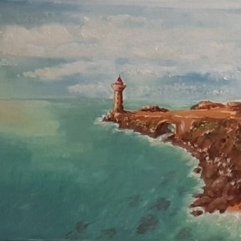 Картина под названием "Маяк у моря" - Миша, Подлинное произведение искусства, Масло