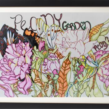 Painting titled "Four Hidden Peony B…" by Terry Cornelius, Original Artwork, Watercolor