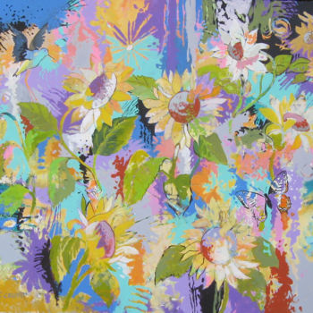 Peinture intitulée "Field of Sunflowers" par Terry Crump, Œuvre d'art originale, Acrylique