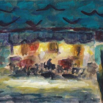 Painting titled "Night cafe in Moroc…" by Terushige Matsumoto, Original Artwork, Gouache