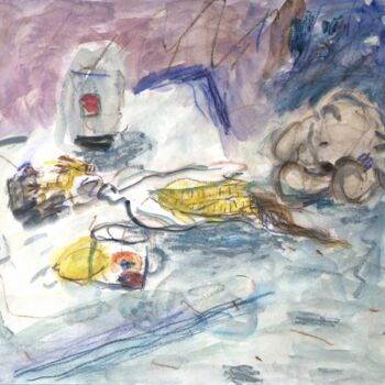 Peinture intitulée "Teddy bear and corn" par Terushige Matsumoto, Œuvre d'art originale, Aquarelle