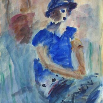 Pittura intitolato "Woman in blue costu…" da Terushige Matsumoto, Opera d'arte originale, Acquarello