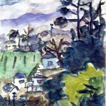 Painting titled "The view from my ho…" by Terushige Matsumoto, Original Artwork, Watercolor