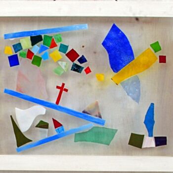 Collages intitulée "A flying stained gl…" par Terushige Matsumoto, Œuvre d'art originale, Collages Monté sur Autre panneau r…