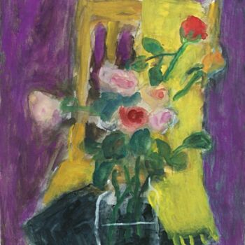 Pittura intitolato "Roses on a chair" da Terushige Matsumoto, Opera d'arte originale, Gouache