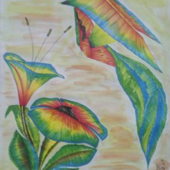 Painting titled "Colibri" by Barbara Tesei, Original Artwork, Marker Mounted on Glass