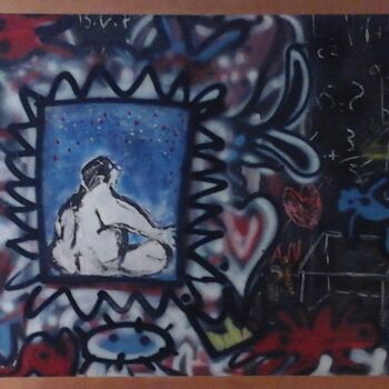 「Mujer mirando las e…」というタイトルの絵画 Tete Antoliによって, オリジナルのアートワーク, スプレー式塗料 ウッドパネルにマウント