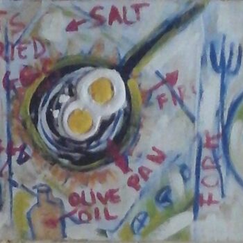 Картина под названием "Receta hacer huevos…" - Tete Antoli, Подлинное произведение искусства, Коллажи Установлен на Деревянн…