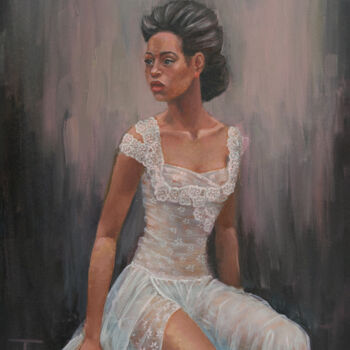 Painting titled "In Lace" by Tetiana Bogdanova, Original Artwork, Oil Mounted on Wood Stretcher frame