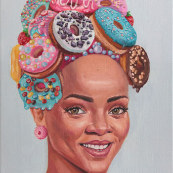Painting titled "Rihanna" by Tetiana Bogdanova, Original Artwork, Oil Mounted on Wood Stretcher frame