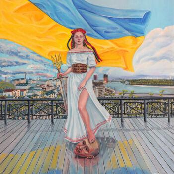 Schilderij getiteld "Free Ukraine" door Tetiana Bogdanova, Origineel Kunstwerk, Olie Gemonteerd op Frame voor houten brancard