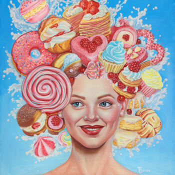 Painting titled "Milkshake" by Tetiana Bogdanova, Original Artwork, Oil Mounted on Wood Stretcher frame