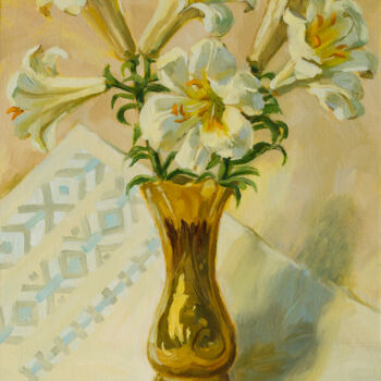 Painting titled "A bouquet of lilies…" by Tetiana Chorna, Original Artwork, Oil