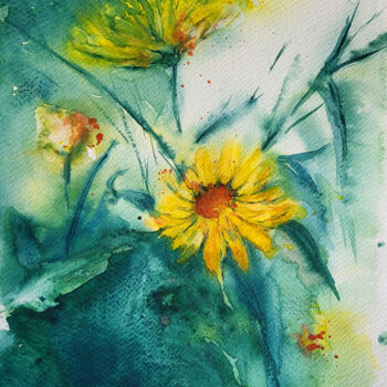 Картина под названием "Brave flowers" - Тетяна Гладиш, Подлинное произведение искусства, Акварель