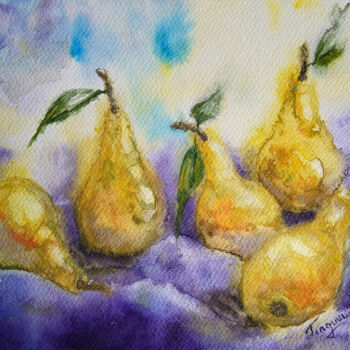Malarstwo zatytułowany „Pears on purle” autorstwa Тетяна Гладиш, Oryginalna praca, Akwarela