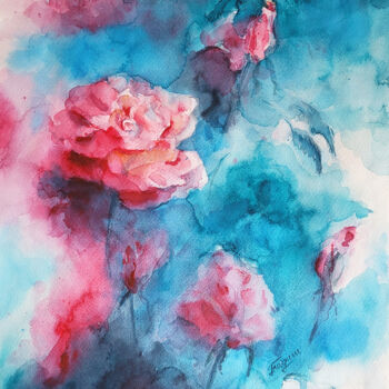 Картина под названием "Rose garden" - Тетяна Гладиш, Подлинное произведение искусства, Акварель