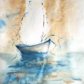 Painting titled "Sailboat" by Tetiana Hladysh, Original Artwork, Watercolor