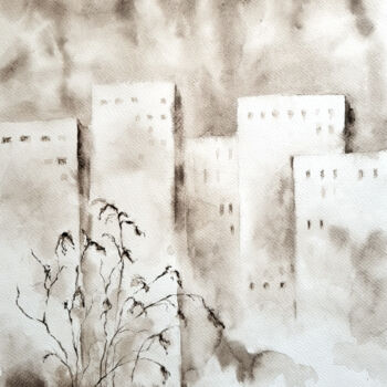 Картина под названием "Skyscrapers. Weed" - Тетяна Гладиш, Подлинное произведение искусства, Акварель