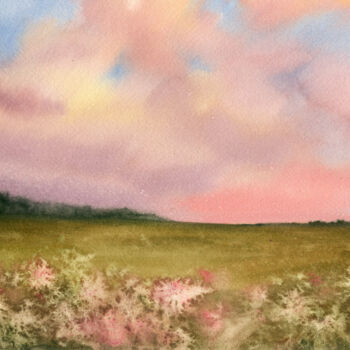 Painting titled "Pink horizon" by Tetiana Koda, Original Artwork, Watercolor