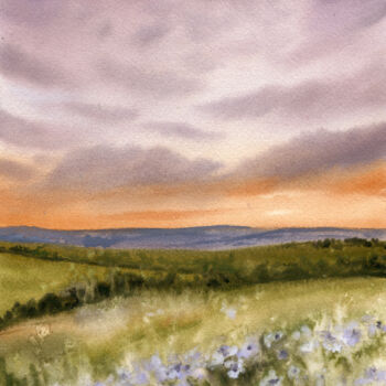 Картина под названием "Sunset in bloom" - Tetiana Koda, Подлинное произведение искусства, Акварель